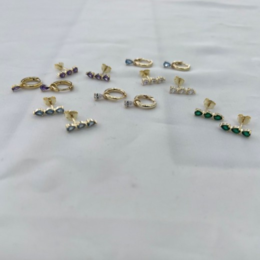σκουλαρίκια κρικάκια μικρά διακριτικά απο ασήμι 925 με χρωματιστά ζιρκόν bantouvani γυναικείο πέτρες